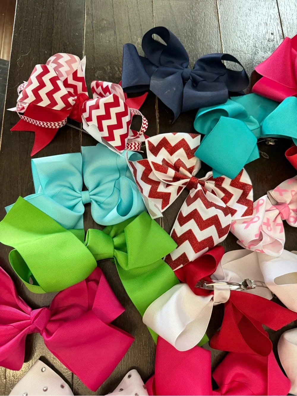 Roughly 60 Assorted Kids Hair Bows - Multi Color Pack Cheer, Softball, School